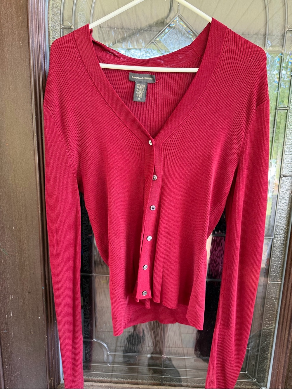 Banana Republic Women's Crimson Ribbed V-Neck Button Cardigan